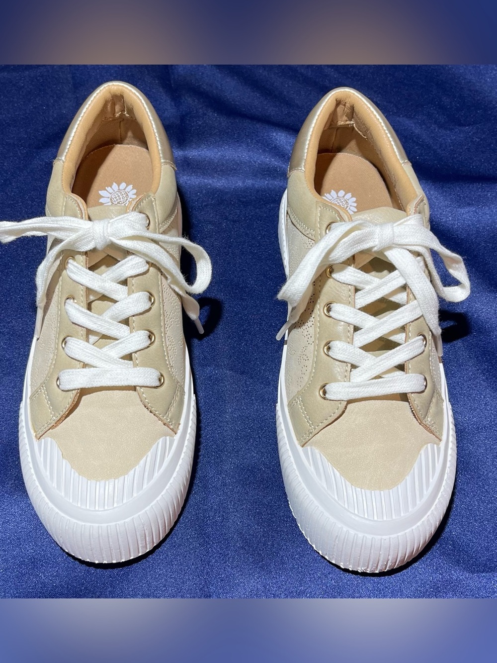 Yellow Box Beige Low-Top Sneakers with White Laces